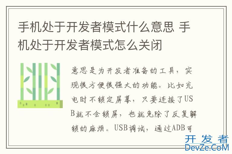 手机处于开发者模式什么意思 手机处于开发者模式怎么关闭