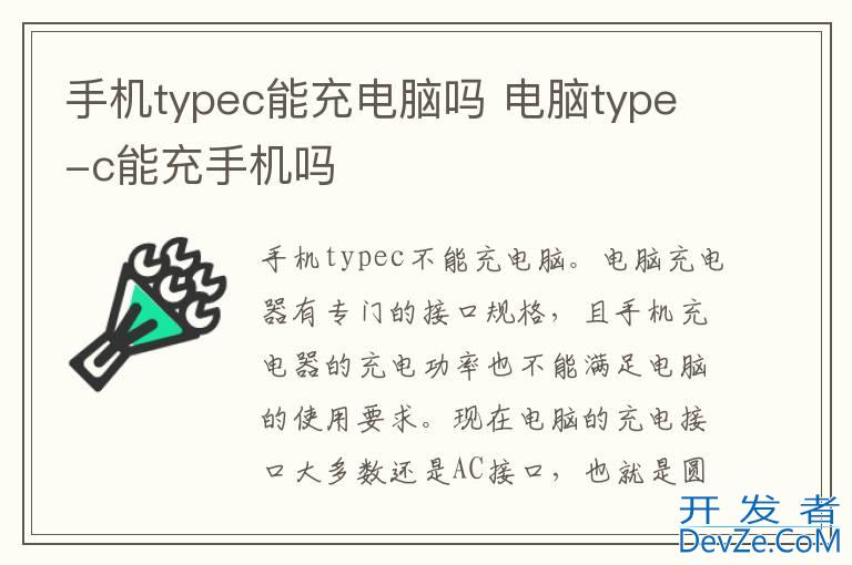 手机typec能充电脑吗 电脑type-c能充手机吗