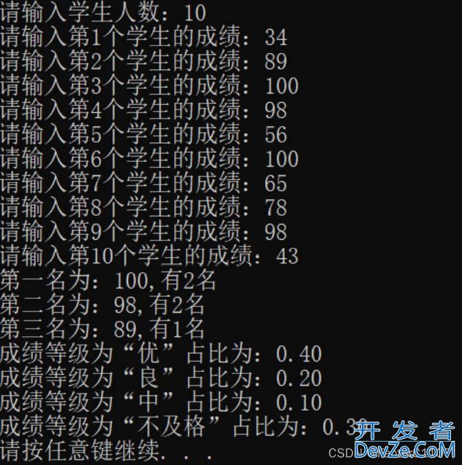 C语言实现成绩统计示例