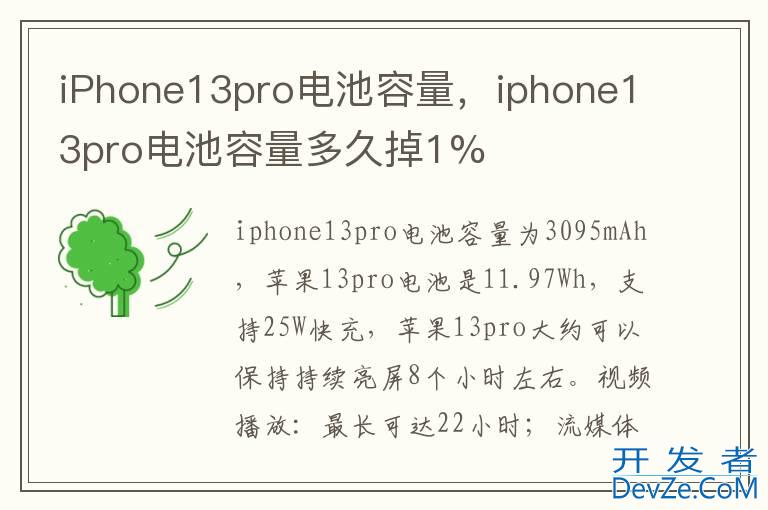 iPhone13pro电池容量，iphone13pro电池容量多久掉1%