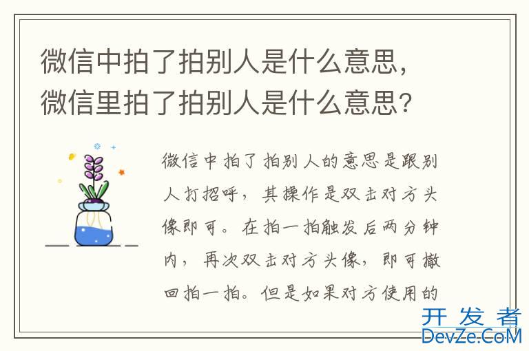 微信中拍了拍别人是什么意思，微信里拍了拍别人是什么意思?