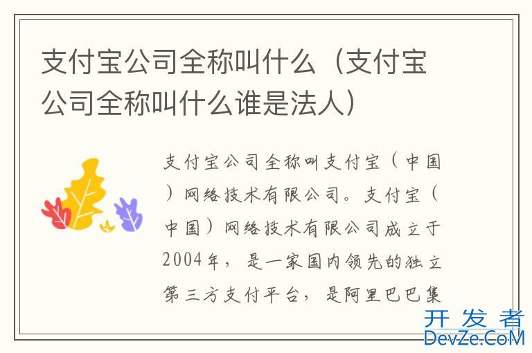 支付宝公司全称叫什么（支付宝公司全称叫什么谁是法人）