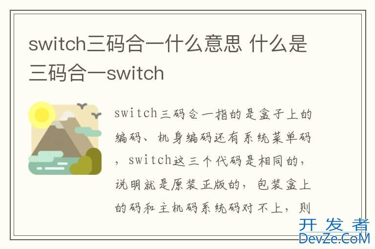 switch三码合一什么意思 什么是三码合一switch