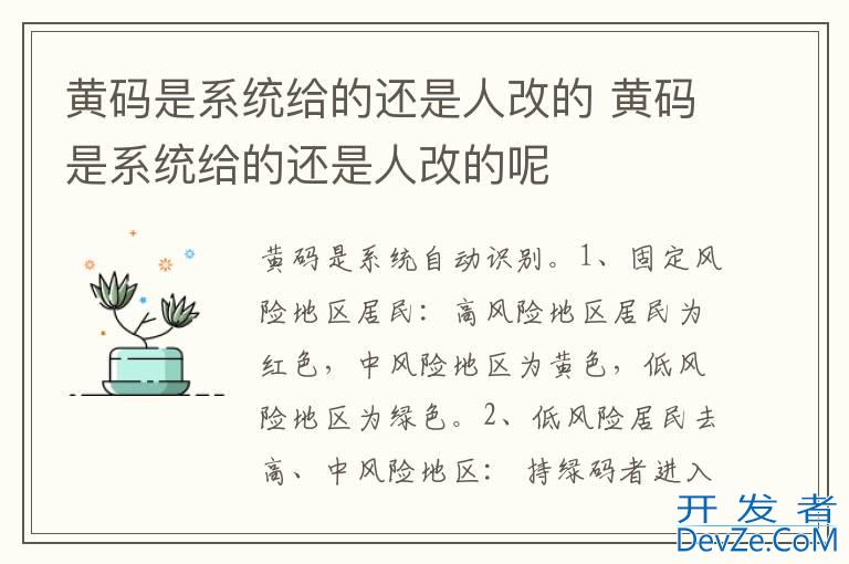 黄码是系统给的还是人改的 黄码是系统给的还是人改的呢