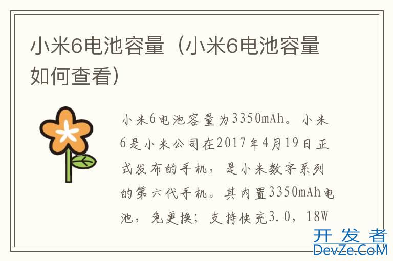 小米6电池容量（小米6电池容量如何查看）