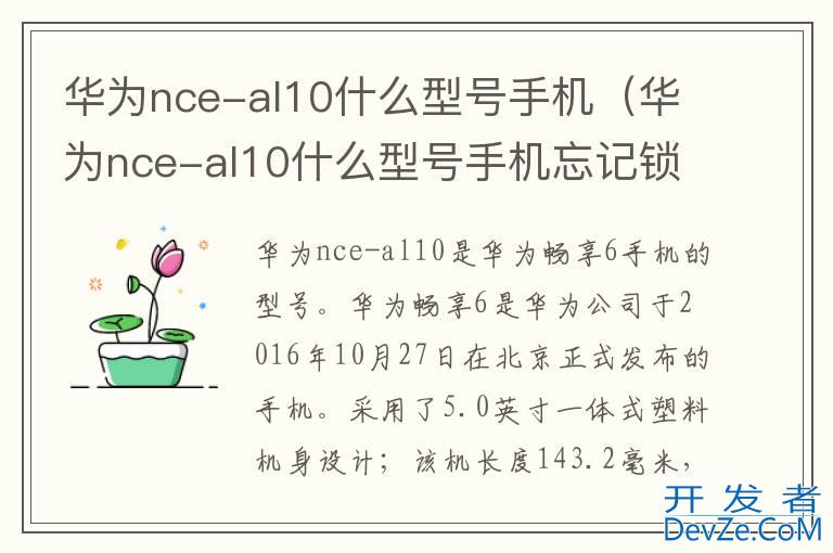 华为nce-al10什么型号手机（华为nce-al10什么型号手机忘记锁屏密码,怎么刷机）