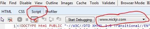 IE8 Debugger: how to load external javascript files?