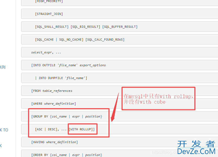 MySQL中with rollup的用法及说明