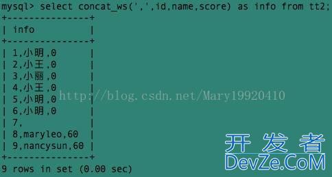 sql查询结果列拼接成逗号分隔的字符串方法