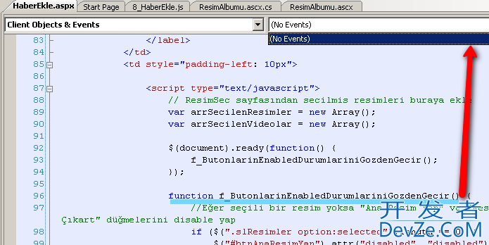 To see javascript function names in event list on VS.NET 2008 IDE