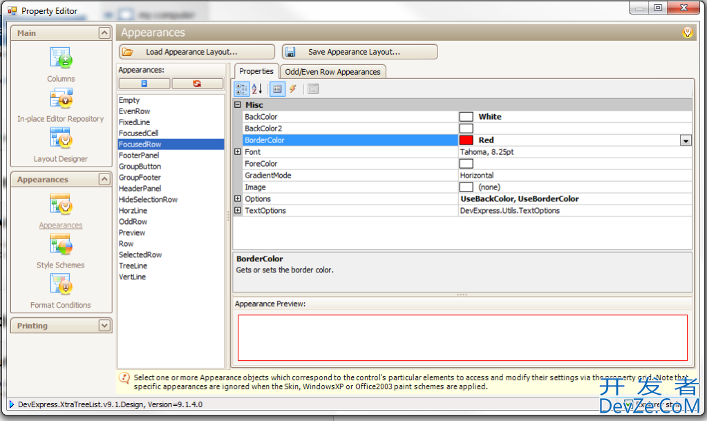 DevExpress XtraTreeList set focused Row Appearance to only show background color change