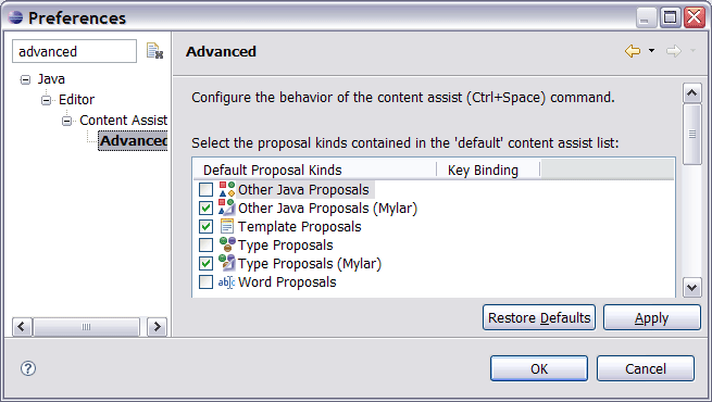 Eclipse Autocomplete for top level object?