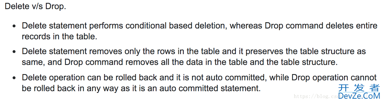 关于SQL表中drop table和delete table的区别