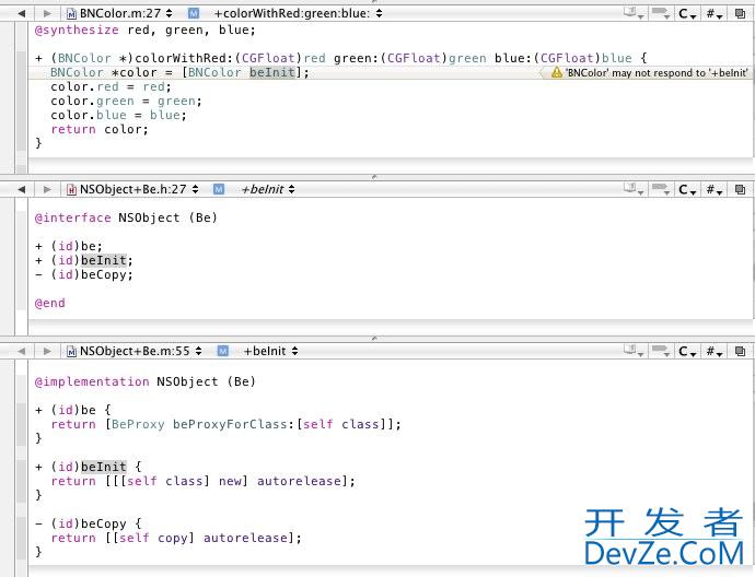 Obj-C, Puzzled by this xcode warning, warning: 'BNColor' may not respond to '+beInit'?