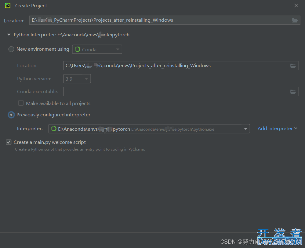 PyCharm添加Anaconda中的虚拟环境Python解释器出现Conda executable is not found错误解决