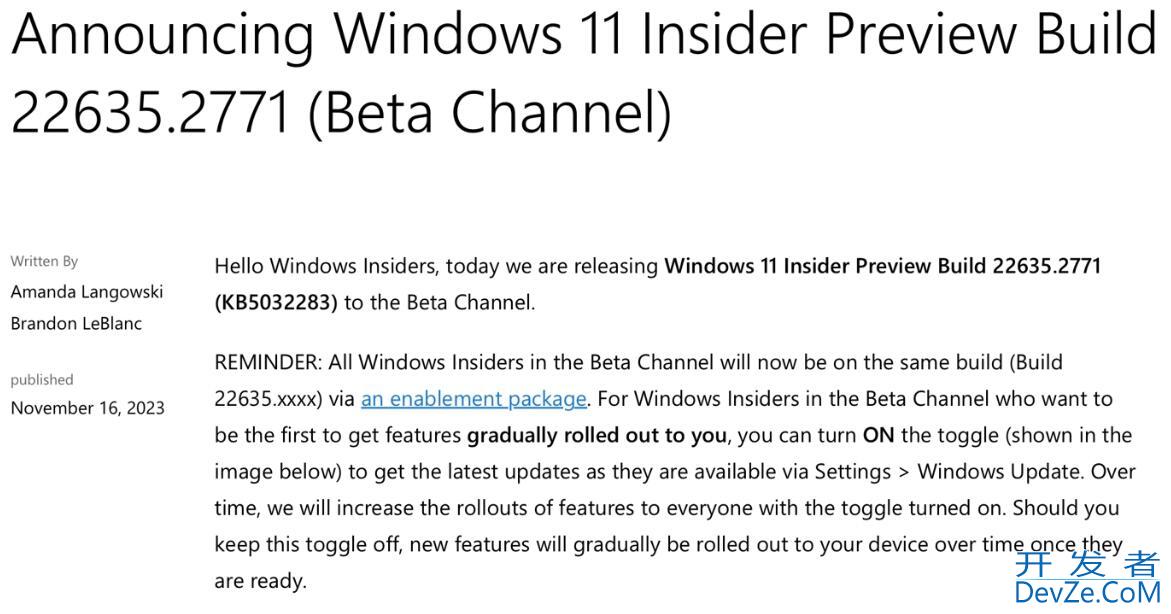 Win11 Beta 预览版 Build 22635.2771更新补丁KB5032283发布(附更新修复汇总)