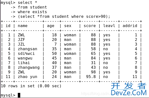 MySQL多表联合查询、连接查询、子查询的实现