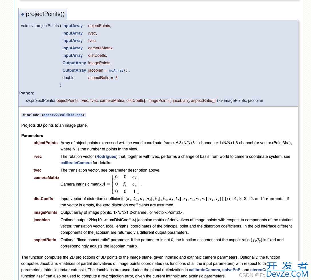 python中cv2.projectPoints的用法小结