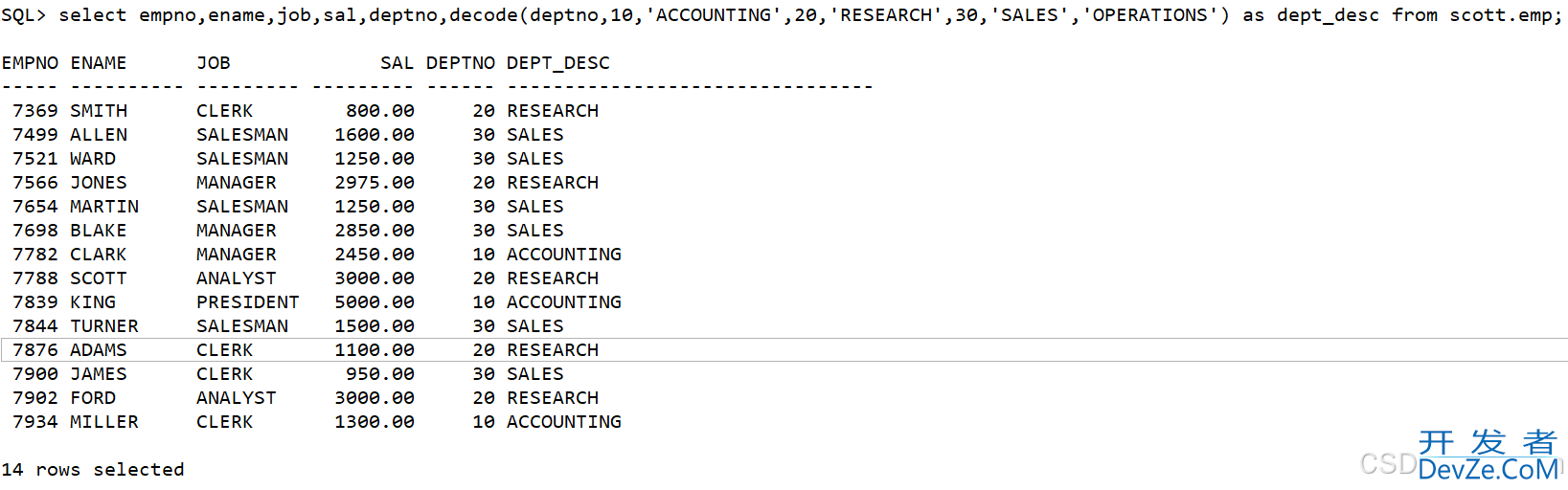 Oracle特有的DECODE函数的使用