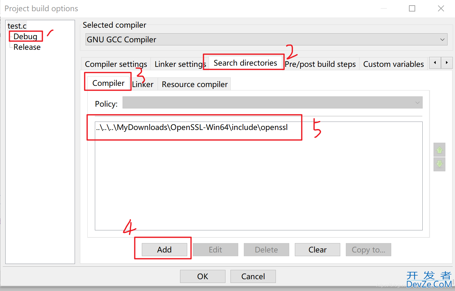 解决codeblocks致命错误:openssl/aes.h:没有这样的文件或目录问题