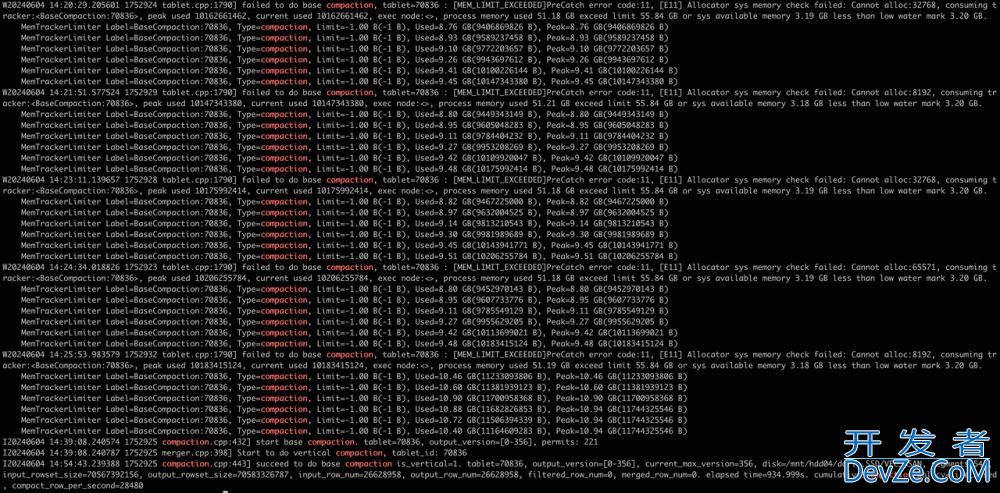 Apache Doris 中Compaction问题分析和典型案例分析