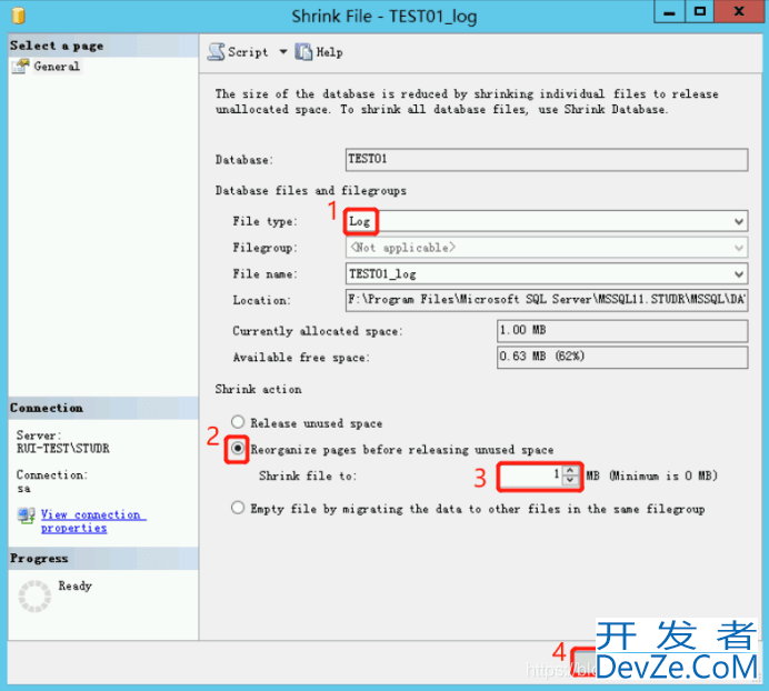 SQLServer日志收缩的两种方法实现