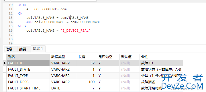 Oracle表结构查询之如何获取列信息与注释