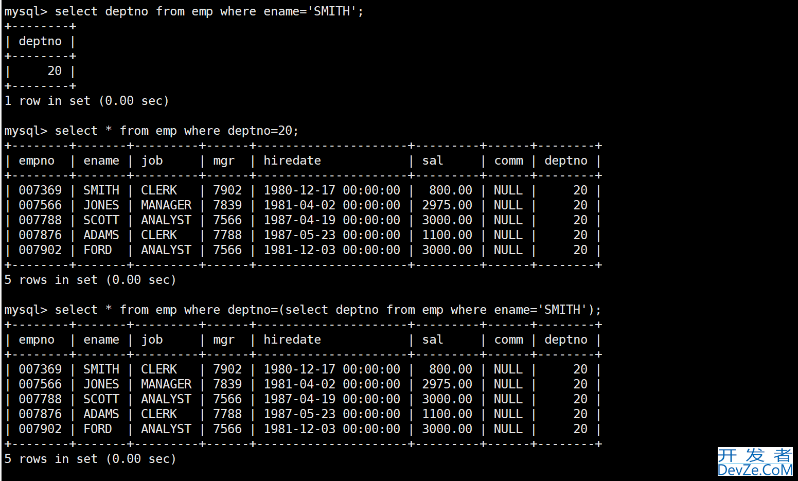 MySQL复合查询和表的内外连接示例详解