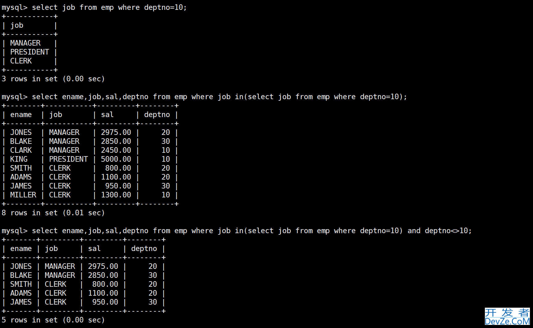 MySQL复合查询和表的内外连接示例详解